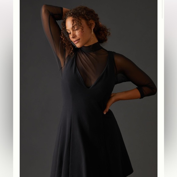 nwt ANTHROPOLOGIE | Maeve Layered Sheer Mini Dress | Little Black Dress | Small - Picture 8 of 13